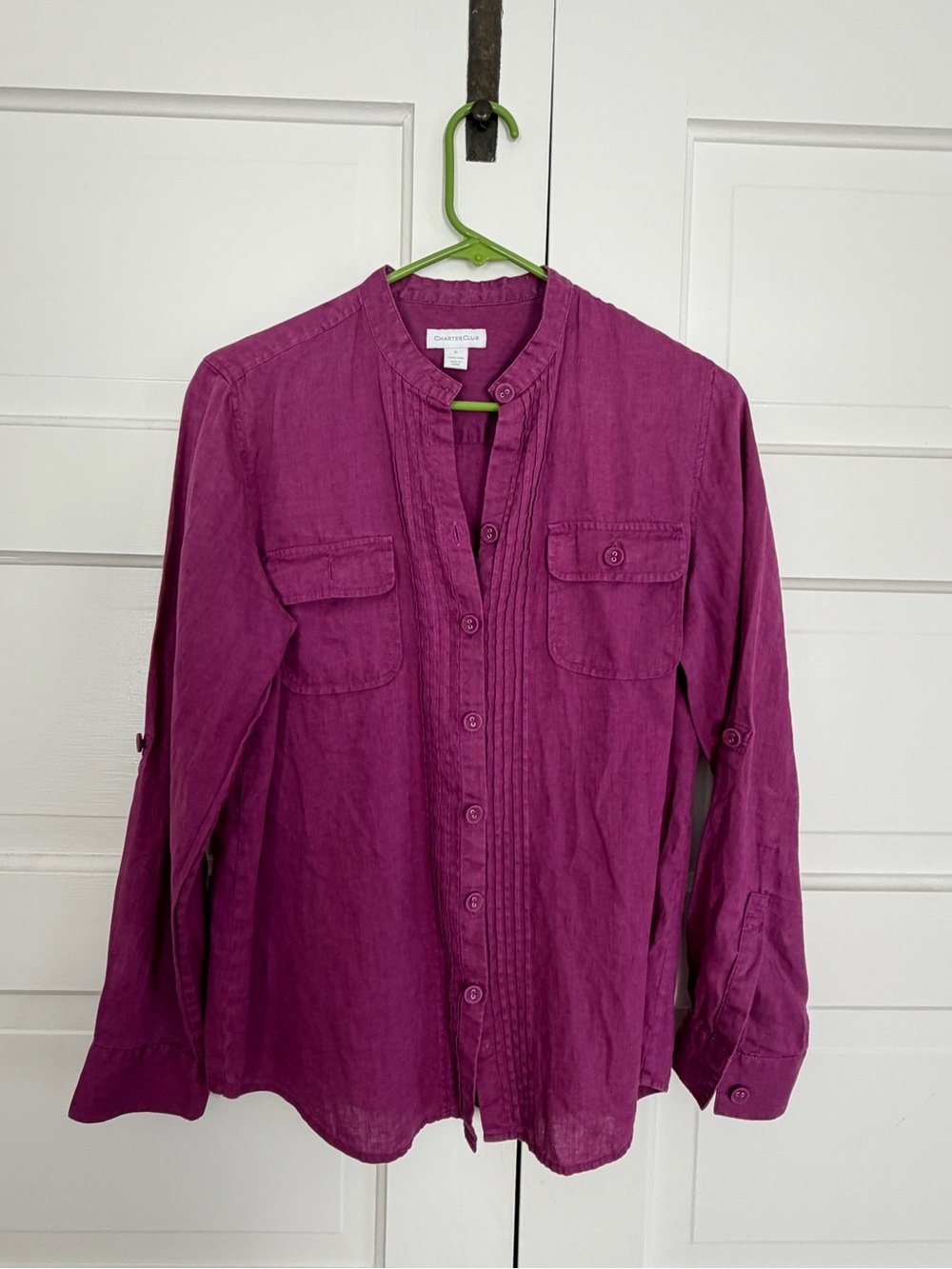 Charter Club Mandarin Collar Button-Front Blouse - Magenta